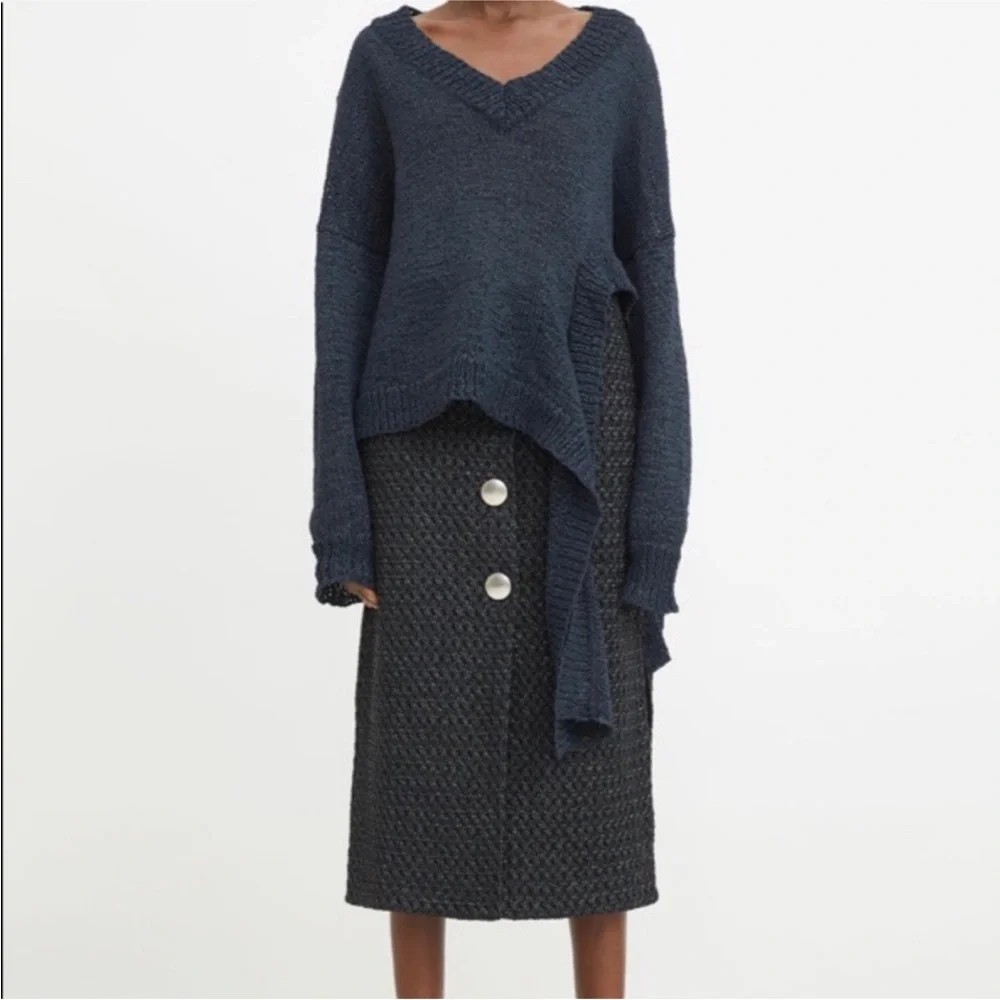 Rodebjer Anisah Blue Tape Yarn Oversize Open Weave Side Tie Sweater, Size XL - Picture 16 of 16